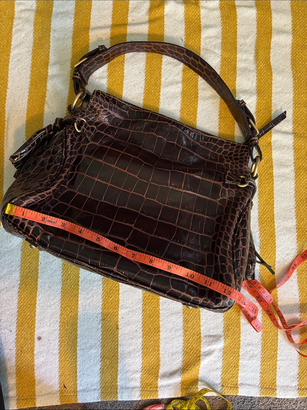 Dooney & Bourke Dark Brown Croc-Shoulder Bag - Picture 3 of 14